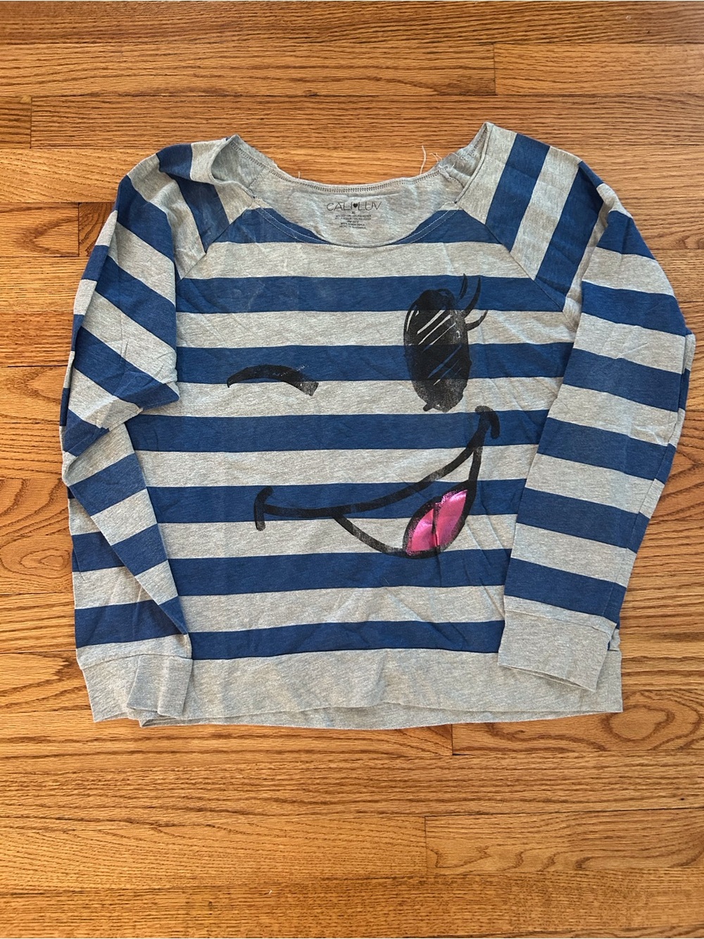 Girls' Cat & Jack Blue and Gray Striped Smile Long-Sleeve Tee